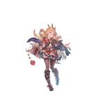  1girl absurdres blonde_hair book boots bracer cagliostro_(granblue_fantasy) cape floating_hair full_body granblue_fantasy granblue_fantasy:_relink headdress highres holding holding_book long_hair looking_at_viewer minaba_hideo official_art open_book short_sleeves skirt smile solo thigh-highs transparent_background zettai_ryouiki 