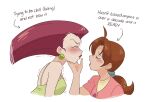  2girls absurdres blush brown_hair closed_eyes delia_ketchum english_text hasn&#039;t_kissed_anyone_ever_vs_expecting_a_kiss_with_tongue_(meme) highres imminent_kiss jessie_(pokemon) kiana_mai long_hair meme multiple_girls open_mouth parted_lips pokemon pokemon_(anime) pursed_lips redhead yuri 