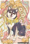  1other black_fur copyright_name dog flower green_eyes kuroi_shiba looking_at_viewer neckerchief nijisanji no_humans official_art pink_flower rio_(ewanandlianne) sample_watermark shiba_inu solo streamers tongue virtual_youtuber watermark white_fur yellow_flower yellow_neckerchief 