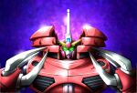  asunaro_(asunar5zng) claws commentary disguise glowing glowing_eyes green_eyes gundam gundam_seed gundam_seed_freedom infinite_justice_gundam_type_ii looking_at_viewer mecha no_humans purple_background robot science_fiction solo upper_body v-fin z&#039;gok_(seed) 