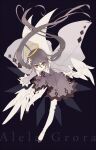  1girl alela_grora angel angel_wings dress floating_hair funamusea grey_dress grey_eyes grey_hair haiiro_teien halo high_heels long_hair long_sleeves looking_at_viewer low_twintails mizumizu_(phoenix) solo thigh-highs twintails white_thighhighs wings 