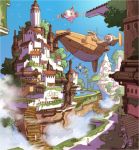  airship city cityscape flying pixel_art scenery sky solatorobo 