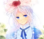 belarus_(hetalia) blue_eyes bow dress frills hair_bow hinashige leaf smile white_hair 