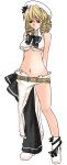  alternate_costume aoshima asymmetrical_clothes belt beltskirt blonde_hair boots bow breasts drill_hair hair_bow hair_ornament hat highres large_breasts luna_child midriff navel no_bra red_eyes sarong single_pantsleg solo touhou under_boob underboob 