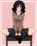  1girl amagami black_eyes black_hair blush messy_hair negija shoes sitting skirt smile socks solo stool sweater tanamachi_kaoru 