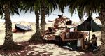  desert gas_can landscape military military_vehicle original palm_tree raikoh raikoh_(artist) sand shade ship sunlight tank tent tree tree_shade vehicle 