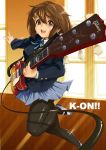  brown_hair foreshortening funky-harem gray_pantyhose guitar highres hirasawa_yui instrument k-on! pantyhose school_uniform short_hair shu-z 