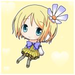  aqua_eyes blonde_hair blush bow chibi colorful_x_melody_(vocaloid) detached_sleeves dress earmuffs flower kagamine_rin minami_(colorful_palette) project_diva project_diva_2nd short_hair skirt smile strapless_dress thighhighs vocaloid zettai_ryouiki 