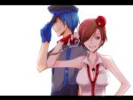  blue breasts cleavage couple gloves handcufs kaito meiko nail_polish necktie police red star uniform vocaloid 