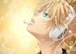  blonde_hair blue_eyes hakuseki headset kagamine_len looking_up male microphone short_hair solo vocaloid 