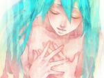  aqua_hair bad_id closed_eyes face hands hatsune_miku long_hair m0i nude open_mouth singing solo topless twintails vocaloid 