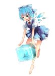  bad_id barefoot blue_eyes blue_hair bow cirno hair_bow highres ice mia0309 miya0309 short_hair solo touhou wings 