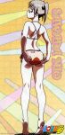  adjusting_swimsuit bikini black_hair brown_eyes glasses highres long_image looking_back sawada_mio solo stick_poster swimsuit tall_image tiptoes to_love-ru toloveru twintails 