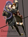  1girl boots couple dancing_love_(vocaloid) dress gloves high_heels kamui_gakupo legs long_hair male meiko perspective shoes short_hair thigh_boots thighhighs toyu vocaloid 
