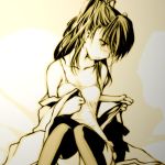  collarbone long_hair monochrome original ponytail sepia sitting solo ssi thigh-highs thighhighs 