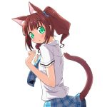  blush brown_hair cat_ears cat_tail chika_(orange_pop) extra_ears from_behind green_eyes idolmaster long_hair looking_back necktie open_mouth solo tail takatsuki_yayoi twintails 