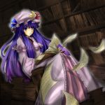  bad_id book crescent crescent_moon hat highres long_hair oktbatch patchouli_knowledge purple_eyes purple_hair solo touhou violet_eyes 