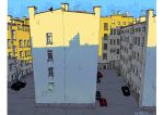  cat city highres mianhua_kid motor_vehicle no_humans shade shadow signature skyline sunlight vehicle wall 