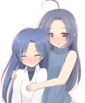  blue_hair blush closed_eyes happy hug hug_from_behind idolmaster kisaragi_chihaya long_hair miura_azusa red_eyes smile van-s 