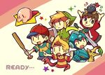  5boys :&lt; android animal_crossing arm_cannon armor arms_up baseball_bat baseball_cap belt belt_buckle black_eyes black_shorts blonde_hair blue_armor blue_shirt blue_shorts blue_sleeves blush_stickers bob-omb bomb brown_belt buckle clenched_hand closed_mouth colored_skin commentary_request cropped_legs cropped_torso english_text explosive frown green_eyes green_headwear green_shirt green_sleeves green_tunic hat holding holding_baseball_bat holding_own_arm holding_shield holding_sword holding_weapon kirby kirby_(series) leaf link long_sleeves looking_ahead looking_at_another looking_at_viewer looking_up lucas_(mother_3) lying male_focus master_sword mega_man_(character) mega_man_(series) mother_(game) multiple_boys ness_(mother_2) no_mouth notice_lines object_on_head on_stomach pikmin_(creature) pikmin_(series) pink_skin pointing pointing_forward pointy_ears pointy_hair red_footwear red_headwear red_shirt red_sleeves shield shirt shoes short_sleeves shorts simple_background snake solid_oval_eyes sparkle star_(symbol) striped_clothes striped_shirt super_mario_bros. super_smash_bros. sweatdrop sword t-shirt teeth teijiro the_legend_of_zelda toon_link triangle_nose two-tone_shirt upper_teeth_only v-shaped_eyebrows villager_(animal_crossing) weapon white_background yellow_pikmin yellow_shirt yellow_skin 