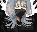  1girl aegyo_sal black_mask black_shirt collared_shirt commentary_request dress_shirt grey_eyes grey_hair highres hoshi_san_3 mask medium_hair mole mole_under_eye mouth_mask original shirt simple_background solo upper_body white_background wolf_cut 