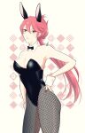  animal_ears black_leotard bow bowtie breasts cleavage_cutout clothing_cutout detached_collar double-parted_bangs eiyuu_densetsu fake_animal_ears fishnet_pantyhose fishnets floating_hair grid_background hair_between_eyes hand_on_own_hip highleg highleg_leotard il_(il_suffered) large_breasts leotard long_hair looking_at_viewer nail_polish pantyhose pink_hair playboy_bunny ponytail rabbit_ears sara_valestein sen_no_kiseki smile strapless strapless_leotard traditional_bowtie wrist_cuffs yellow_eyes 