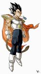  armor black_bodysuit black_eyes black_hair bodysuit boots breastplate cape clenched_hands dragon_ball full_body gloves highres initial jewelry kakeru_(dbskakeru) looking_at_viewer monkey_tail necklace official_style orange_cape pauldrons shoulder_armor simple_background solo spiky_hair tail toriyama_akira_(style) vegeta white_background white_footwear white_gloves 