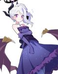  1girl bare_shoulders blue_archive breasts demon_wings elbow_gloves gloves halo highres hina_(blue_archive) hina_(dress)_(blue_archive) long_hair official_alternate_costume sasanoha_(sasanoha0712) small_breasts violet_eyes white_hair wings 