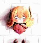  0w0 :3 absurdres black_jacket blonde_hair blush_stickers box chibi closed_mouth gift girls_frontline hair_between_eyes headgear heart-shaped_box highres holding jacket long_hair looking_at_viewer m4_sopmod_ii_jr sidelocks smile solo solo_focus stuffing_scone valentine 