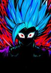  1boy @_@ aura blue_hair dougi dragon_ball dragon_ball_super looking_at_viewer nanika_(nnkgh) red_eyes shaded_face solo son_goku spiky_hair super_saiyan super_saiyan_blue 