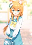  1girl animal_ear_fluff animal_ears blue_archive blue_eyes blush highres long_hair looking_at_viewer mari_(blue_archive) nishi_yasuaki open_mouth orange_hair smile solo 