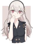  1girl absurdres black_hairband corrin_(female)_(fire_emblem) corrin_(fire_emblem) fire_emblem fire_emblem_fates hair_between_eyes hairband highres jacomodayo long_hair looking_at_viewer pointy_ears red_eyes solo white_hair 