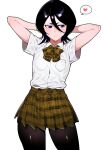  abarada ai-generated arms_up black_hair bleach bow bowtie collared_shirt heart highres kuchiki_rukia pantyhose shirt skirt solo white_shirt 