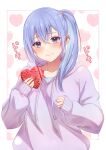  blue_hair blush candy chocolate food heart heart-shaped_chocolate highres hood hoodie idolmaster idolmaster_shiny_colors miyar2d2 side_ponytail 