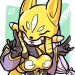  armor breasts digimon fox_mask gloves grey_hair huge_breasts japanese_clothes long_hair lowres mask non-web_source purple_lips sakuyamon 
