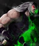  absurdres clenched_teeth facial_hair glowing glowing_eye green_background highres momorikihana mustache omega_rugal red_eyes rugal_bernstein teeth the_king_of_fighters the_king_of_fighters_xv veins white_hair 