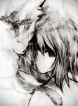 1other absurdres androgynous animal_on_shoulder atoymk commentary empty_eyes greyscale highres kurohebi len&#039;en looking_at_viewer medium_hair monochrome no_mouth no_nose other_focus portrait sketch snake snake_on_shoulder solo 