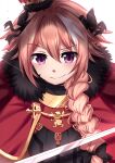  astolfo_(fate) black_bow black_fur bow braid cape cloak cross crown fate/apocrypha fate/grand_order fate_(series) fur-trimmed_cape fur_trim gold_trim hair_bow hair_intakes highres long_hair looking_at_viewer multicolored_hair otoko_no_ko pink_hair red_cape red_cloak rktsm simple_background smile streaked_hair upper_body violet_eyes white_background white_hair 