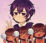  4boys black_eyes black_hair black_sweater_vest blush brown_hair closed_mouth collared_shirt dark-skinned_male dark_skin elisstarrr heart holding holding_sign kel_(faraway)_(omori) kel_(omori) looking_at_viewer mole mole_under_eye multiple_boys omori open_mouth shirt short_hair short_sleeves sign smile sunny_(omori) sweat sweater_vest thick_eyebrows v white_shirt 