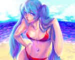  aqua_eyes aqua_hair bad_id beach bikini hatsune_miku long_hair sentire solo swimsuit twintails vocaloid 