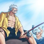  bandana buccaneer_(fullmetal_alchemist) duplicate fish fishing fishing_rod fu_(fullmetal_alchemist) fullmetal_alchemist grey_hair male mechanical_arm mohawk mustache 