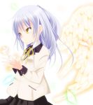  angel_beats! blazer blue_hair feathers kurousagi_(0621kohaku) long_hair school_uniform tachibana_kanade yellow_eyes 