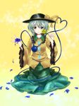  blue_rose flower green_eyes hat highres komeiji_koishi mizumiyako petals rose rose_petals solo touhou yellow_rose 