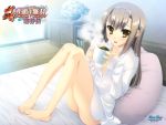  barefoot bed black_hair bottomless cup feet highres katagiri_hinata koihime_musou pajamas ryomou wallpaper 