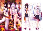  animal_ears black_hair detached_sleeves geta hat inubashiri_momiji multiple_girls pantyhose red_eyes sample sayori shameimaru_aya short_hair single_shoe sword tail tengu-geta tokin_hat touhou weapon white_hair white_legwear white_pantyhose wolf_ears wolf_tail 