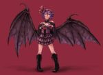  bat_wings boots dress elbow_gloves gloves hat highres kurione_(pixiv) kurione_(zassou) purple_hair red_eyes remilia_scarlet short_hair touhou wings 