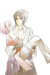  1girl black_hair blush bridal carrying couple green_eyes haruno_sakura highres naruto pink_hair princess_carry uchiha_sasuke 