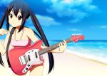  black_hair brown_eyes casual_one-piece_swimsuit guitar instrument k-on! long_hair nakano_azusa one-piece_swimsuit plectrum soshina_nohito swimsuit twintails 