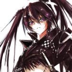  bangs black_rock_shooter checkered cross from_below insane_black_rock_shooter lowres midriff monochrome scar sketch solo spot_color star stu_dts twintails 
