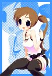 bare_shoulders brown_hair casual long_hair original ponytail popsicle solo sora_to_umi thigh-highs thighhighs zoom_layer 